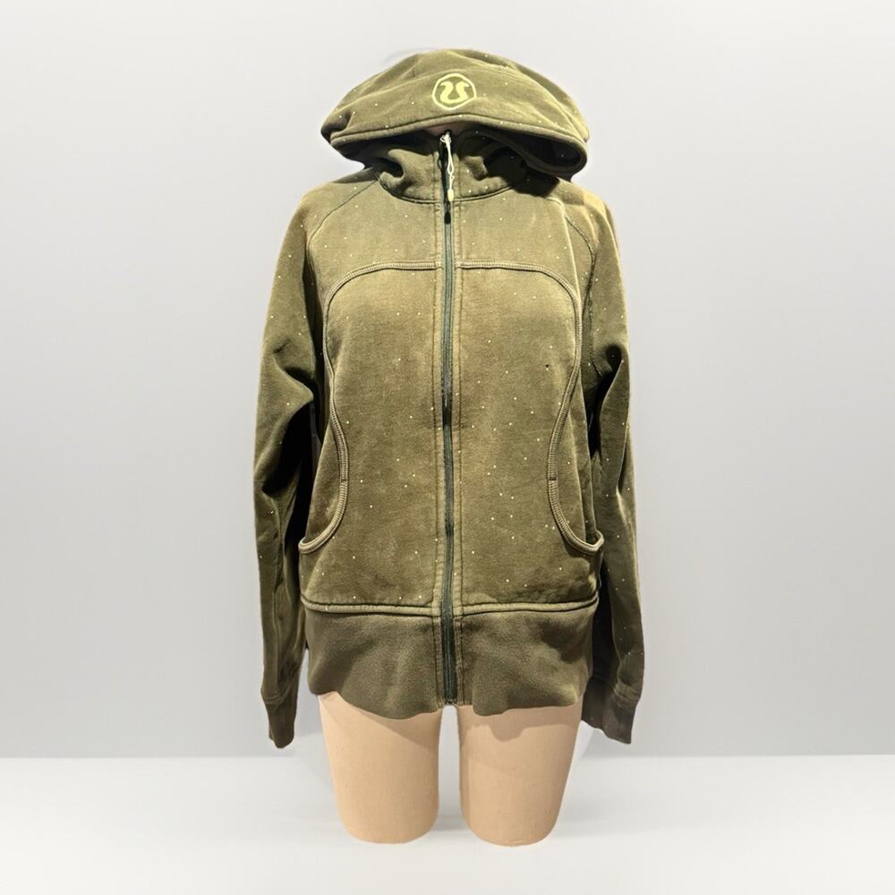 Rare Lululemon Size 10 Scuba Hoodie Jacket Green Polka Dots Women’s Small Flaw
